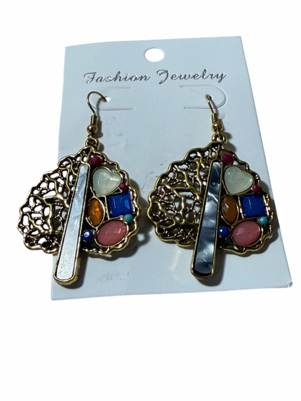 Fashion Jewelry Gold-Tone Multicolor Drop Earrings with Mixed Stones
